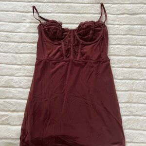 Urban Outfitters Wine Lace-Trim Chemise